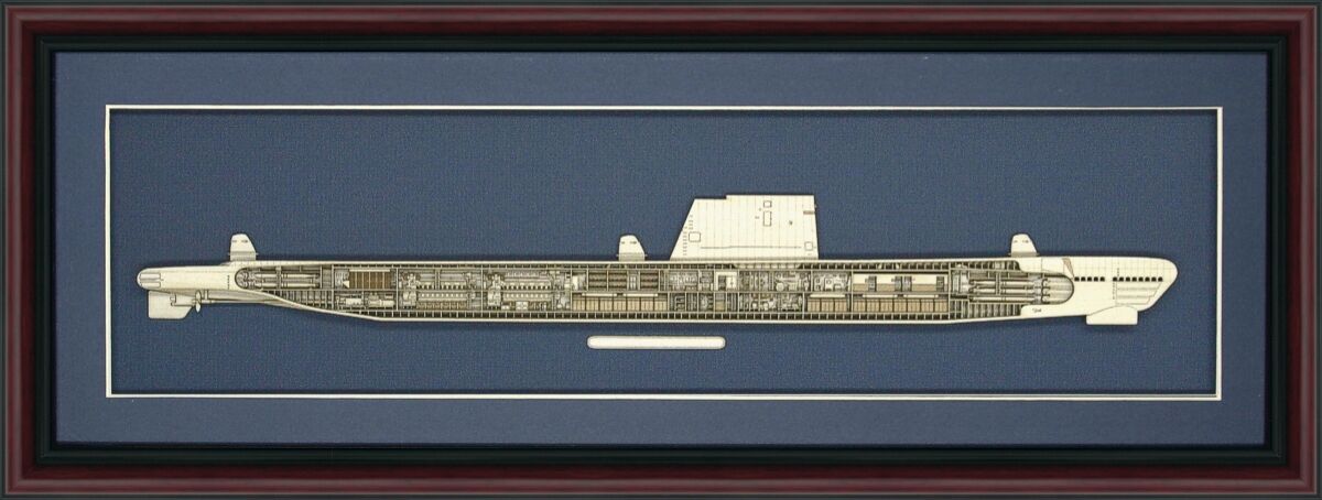 Wood Cutaway Model of Cold War Submarine Guppy III - Made in the USA