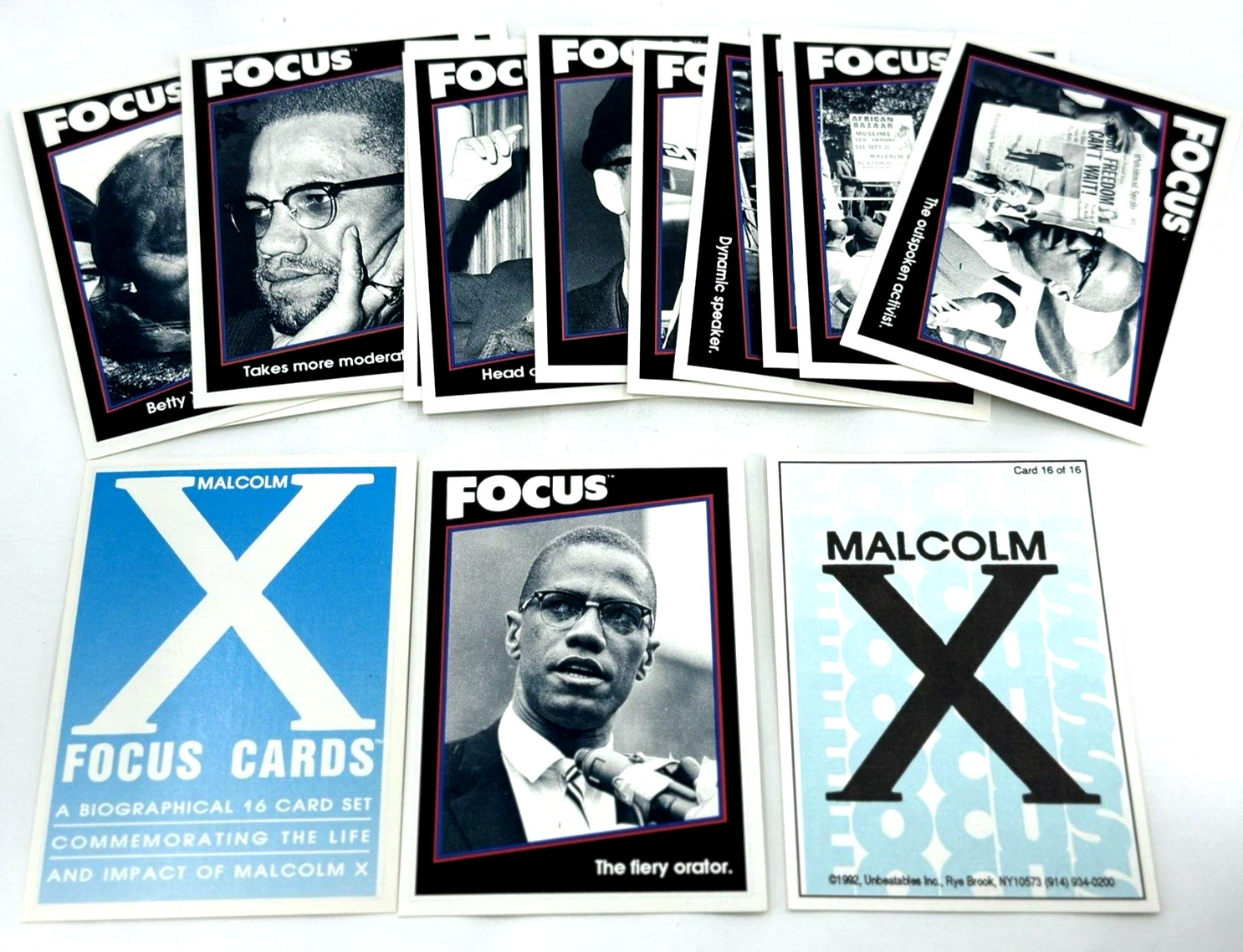 RARE 1992 Malcom X Focus Cards Biographical Complete 16 Card Set Unbeatables NM