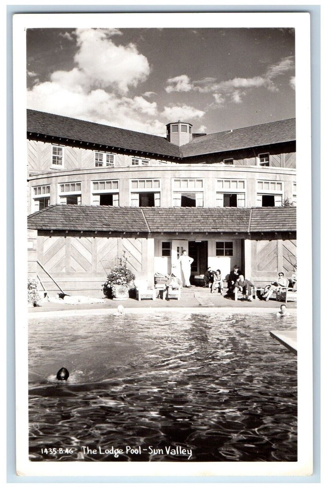 Sun Valley Idaho ID Postcard RPPC Photo The Lodge Pool Guests c1950\'s Vintage