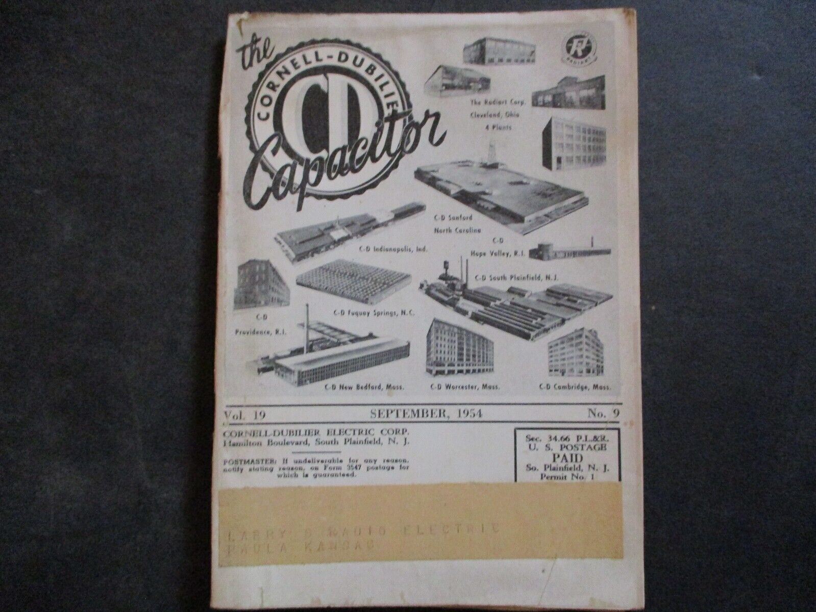 September 1954 The Cornell-Dubilier Capacitor Vol. 19 No. 9 guide
