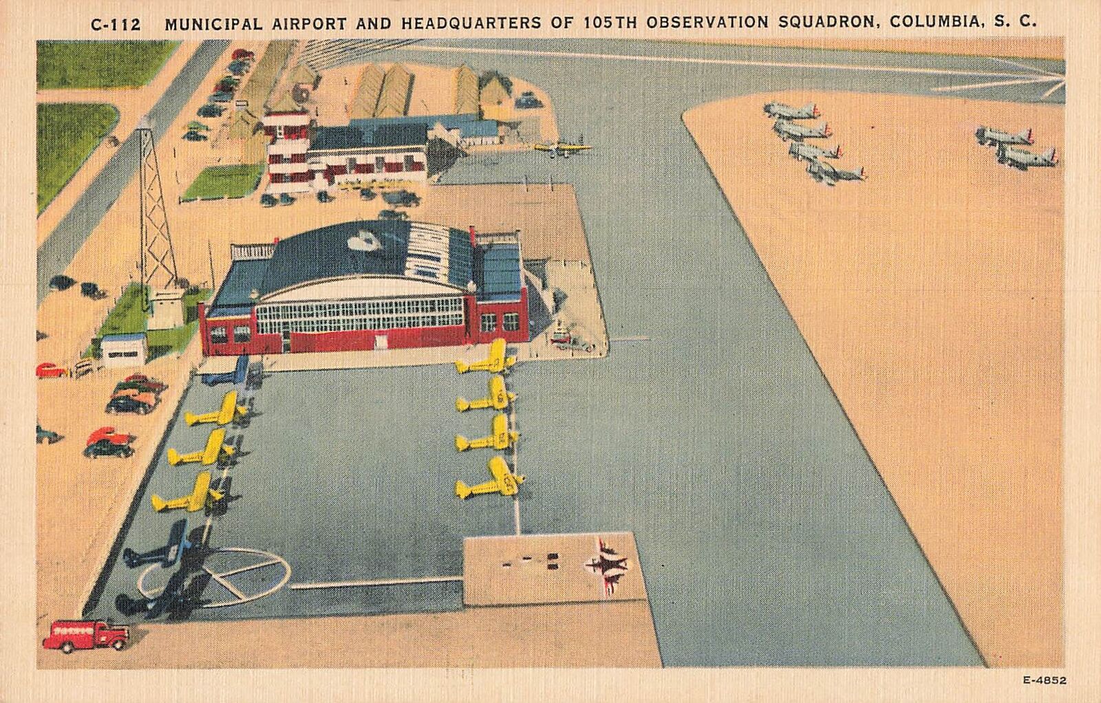 Vintage Postcard Airport/H.Q of 105th Observation Squadron, Columbia, S.C. WW2
