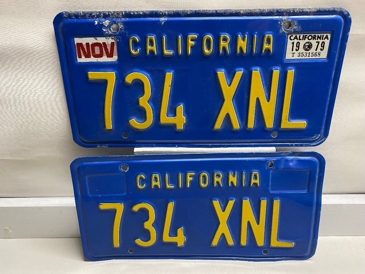 1979 California License Plates- TWO- Originals with Stickers-