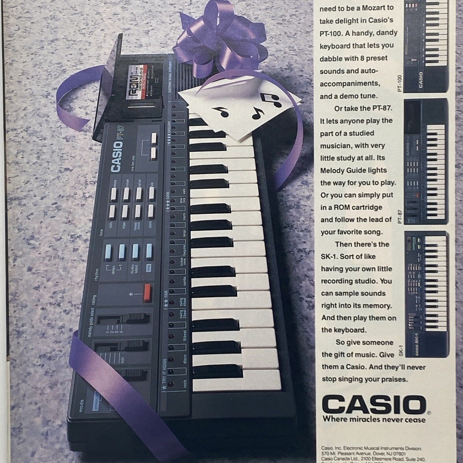 1988 Casio Electronic Keyboard Print Ad PT-87 SK-1 Synthesizer Vintage 80\'s