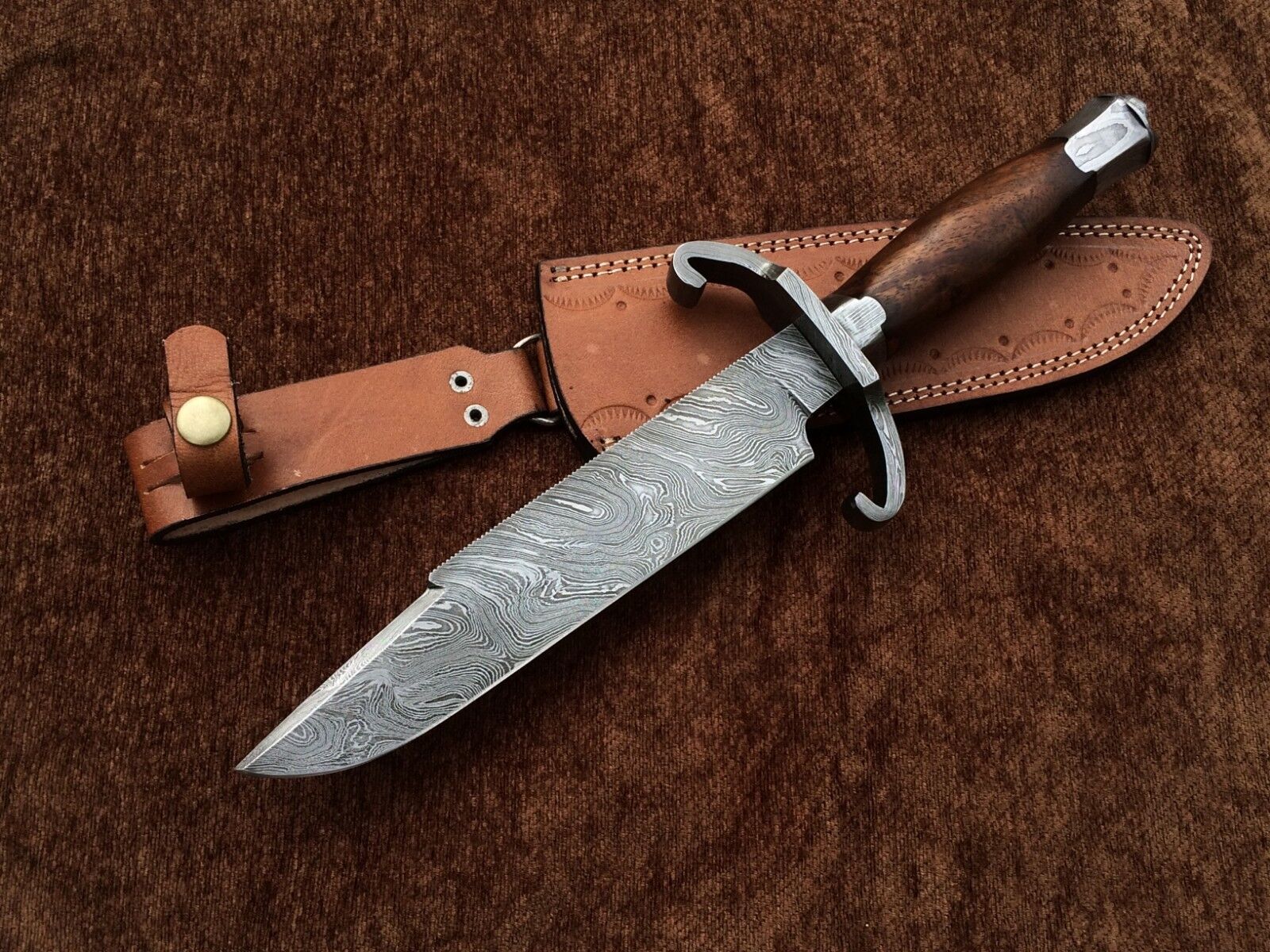 Custom Handmade Damascus Steel Bart Moore Bowie Knife, Jim Bowie, Replica D01