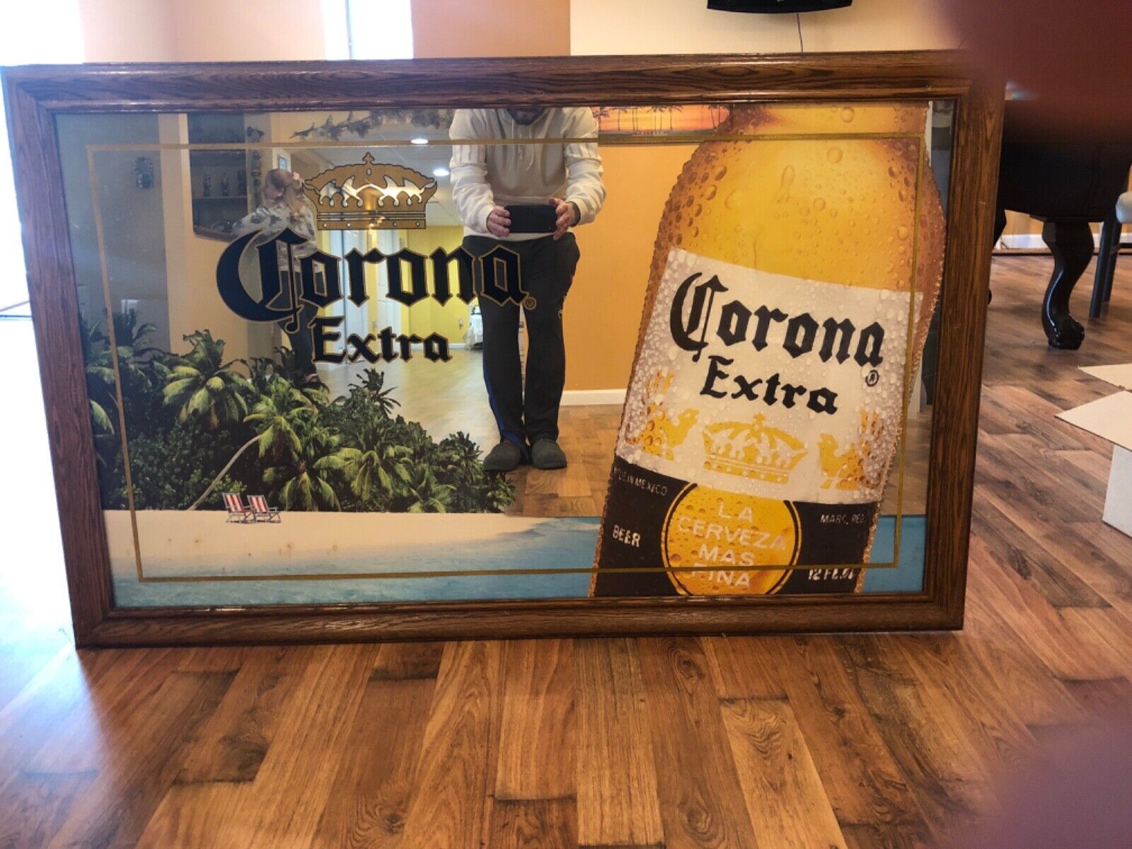 ✨ Vintage Corona Extra Beer Sign/Mirror Oak Frame/Man Cave/Cabana Must Have