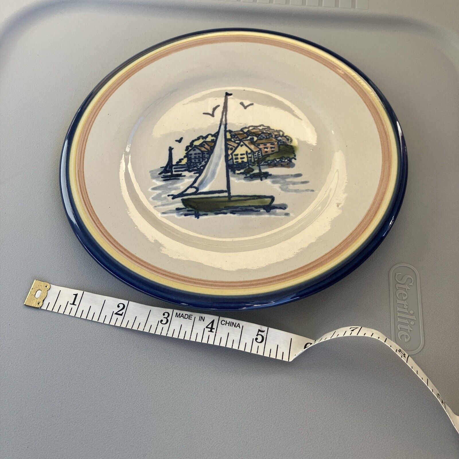 Vintage Louisville Stoneware Sailboat Town Plate Dish