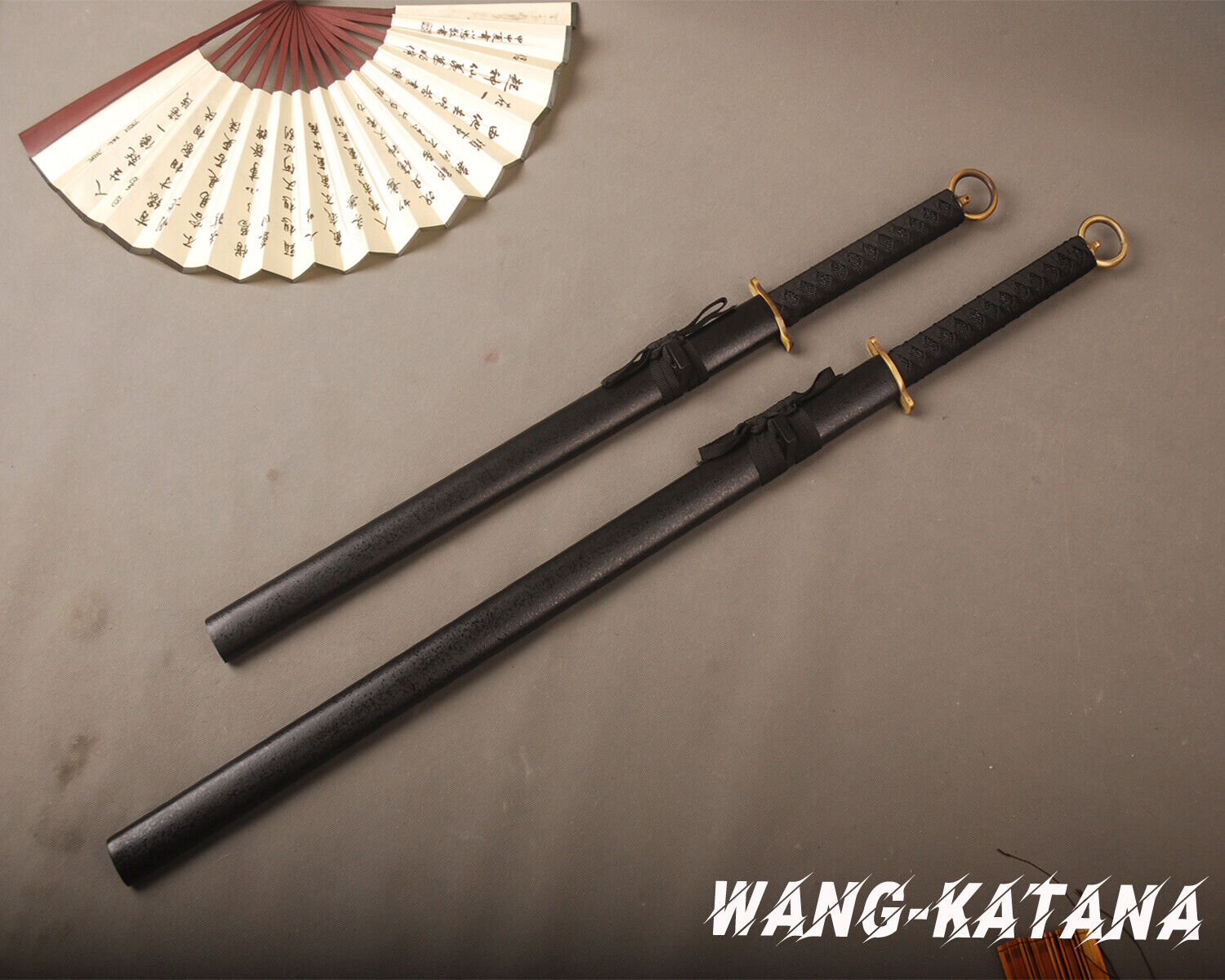 2 Piece Set Japanese Ninja Sword Double Edged Straight Ninjato Katana+Wakizashi