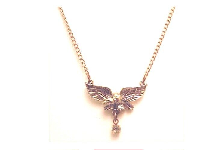 VINTAGE EAGLE FLYING GOLD CHAIN PENDANT CRYSTAL DROP MILITARY NECKLACE FREE S/H