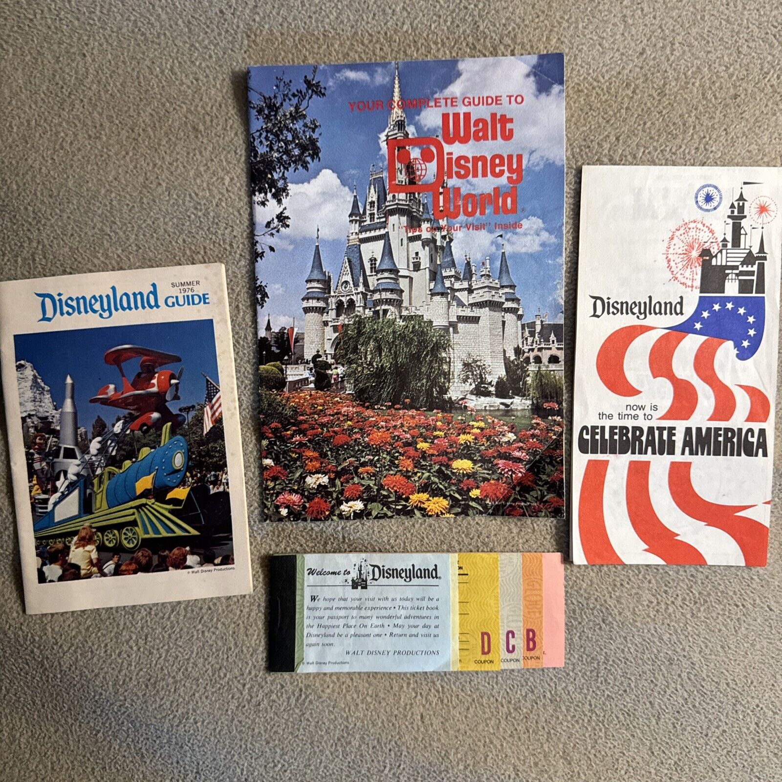 DISNEYLAND Bicentennial ‘76 Set Of Guides Full Adult Ticket book Vintage Disney