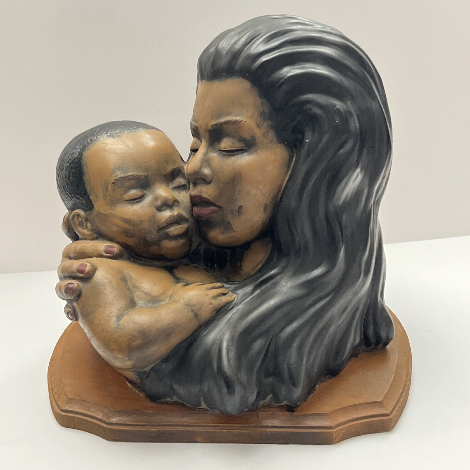 VTG Atlantic Mold Mother with child Ceramic African American Painted 10.5” Tall
