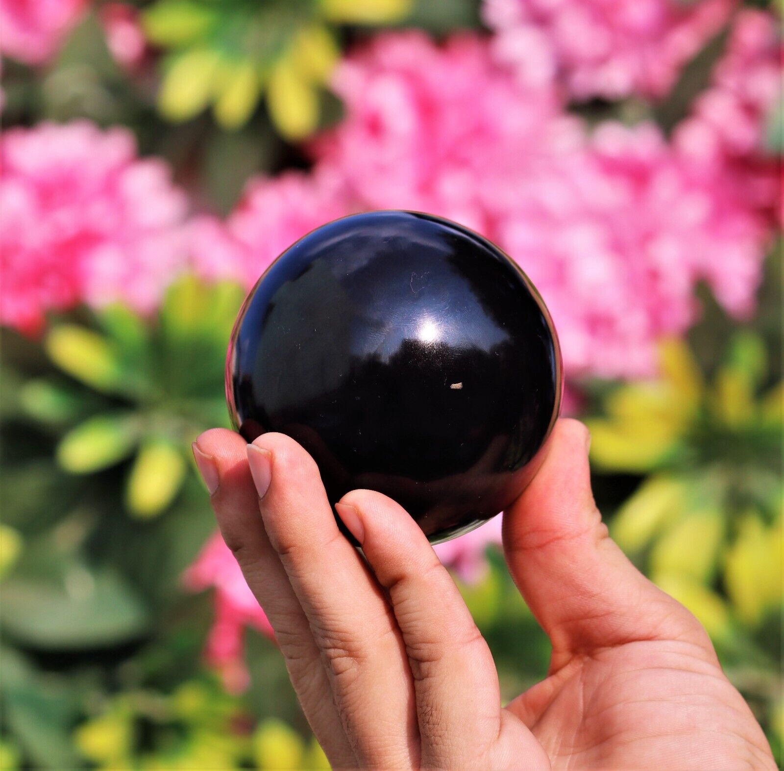 Protective Natural 75 MM Black Tourmaline Healing Power Aura Energy Sphere Ball