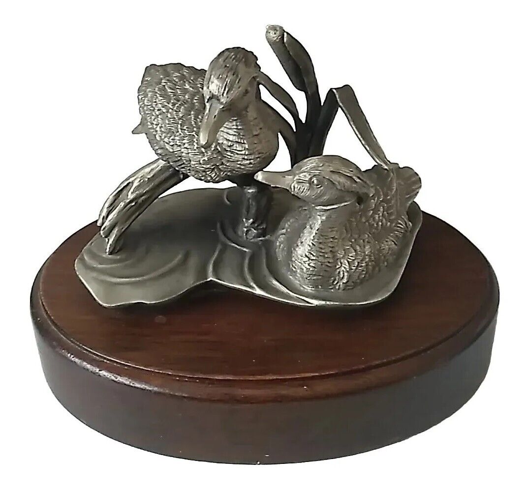 Vintage Fine Pewter Duck Figurine Sculpture Signed By Irving Burgues 1976 