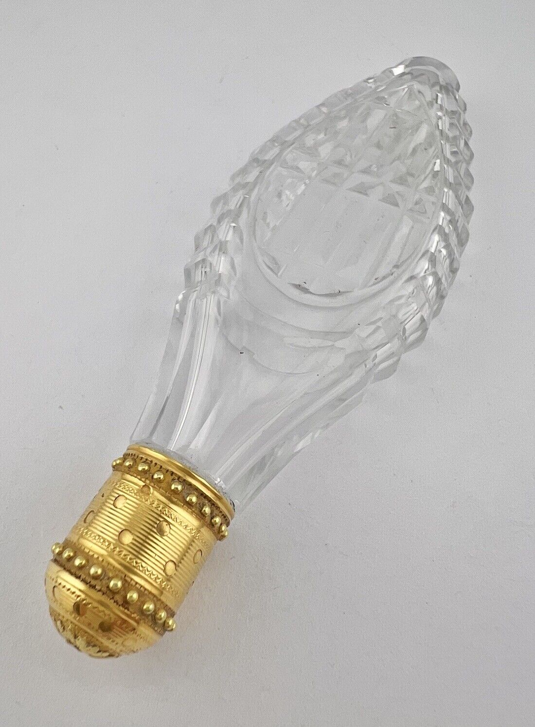 Antique C. 1820 French 18k Yellow Gold & Carved Cut Crystal Scent Lidded Bottle