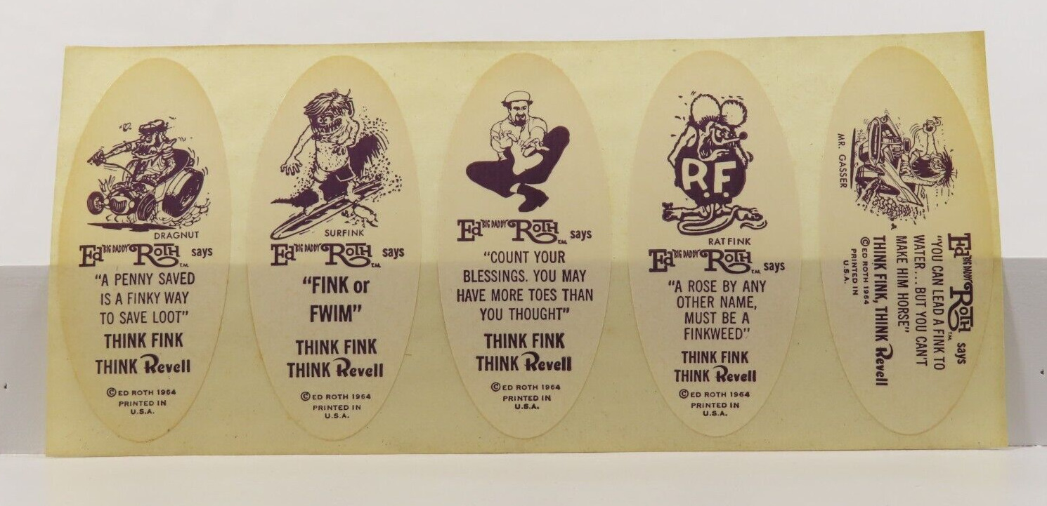Revell Ed Big Daddy Roth Rat Fink Vintage 5 Sticker Promo Sheet Super HTF 6371