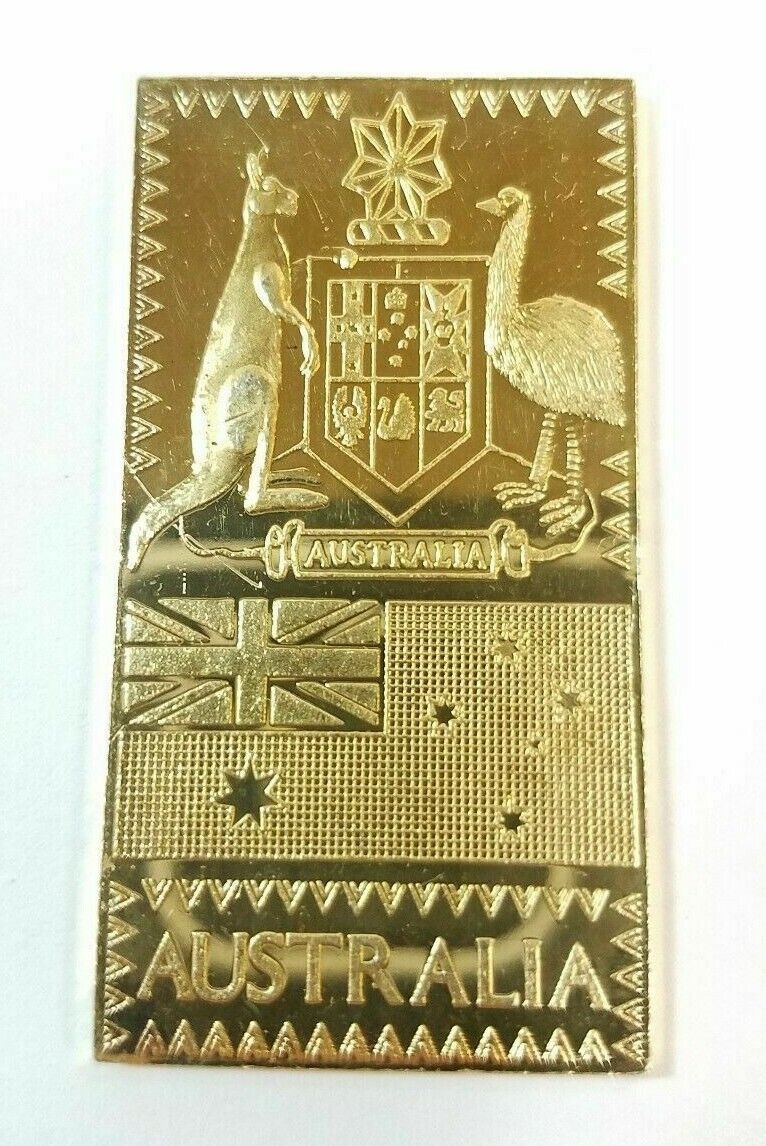 1973 The Silver Mint Nation 20g Ingot .999 Bar 24kt Gold Electro Australia Flag