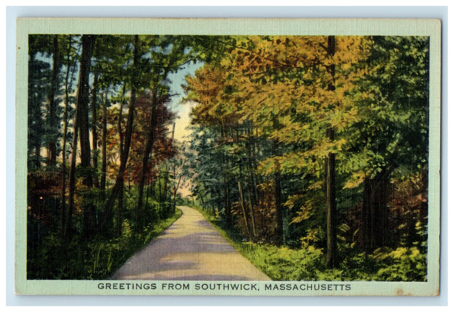 c1930s Road View, Greetings from Southwick Massachusetts MA Postcard