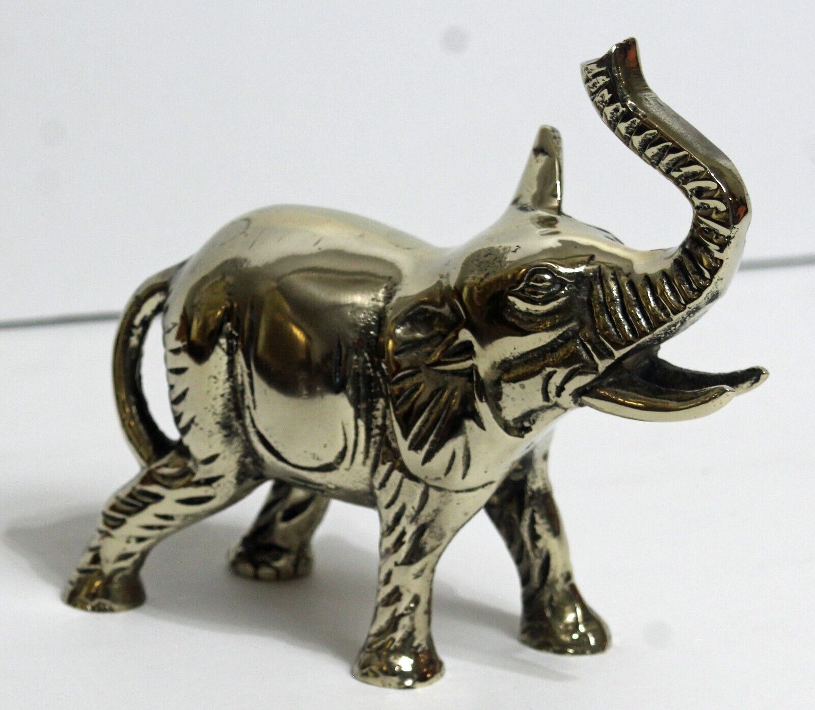 Vintage Solid Brass Elephant Statue 4” Tall
