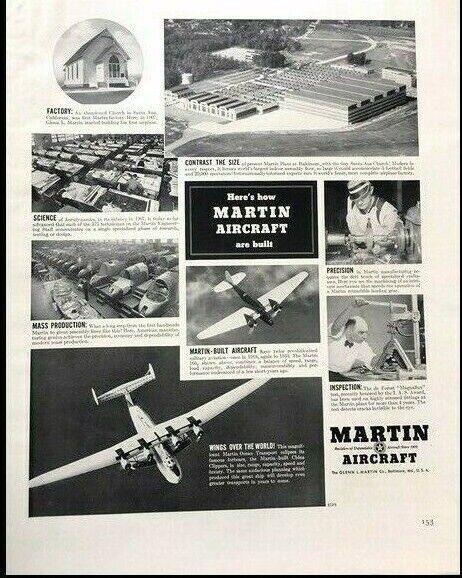 1939 Martin Aircraft Baltimore MD Vintage Advertisement Print Art Ad Poster LG81