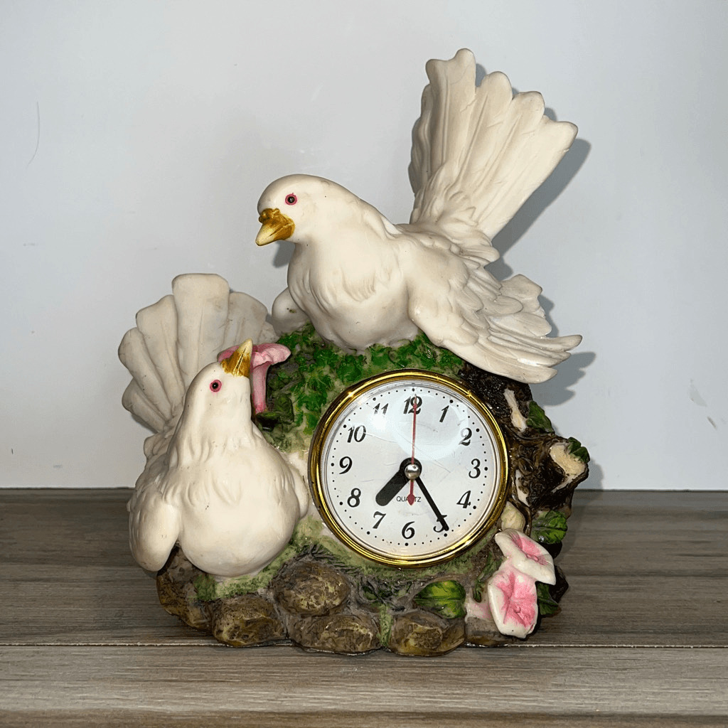 Vintage 1998 Love Dove & Floral Clock Soon, Get White Multi Colored Grandma core