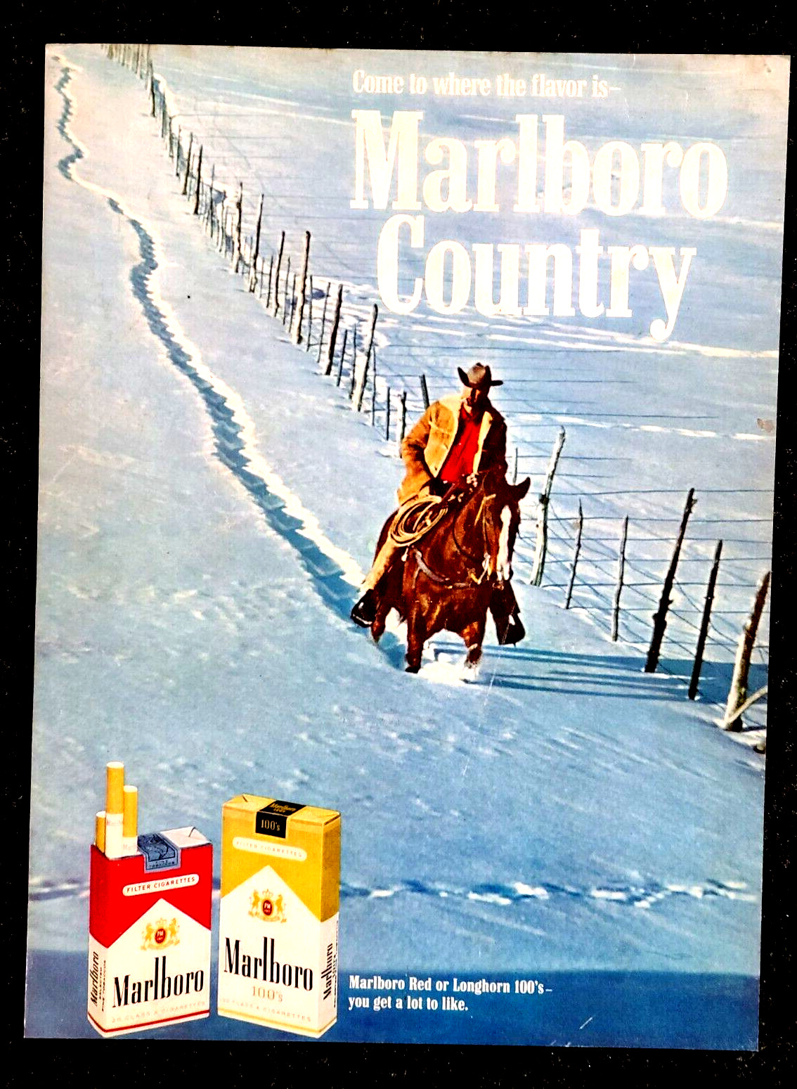 Marlboro Cigarette Original 1968 Vintage Print Ad Cowboy Horse