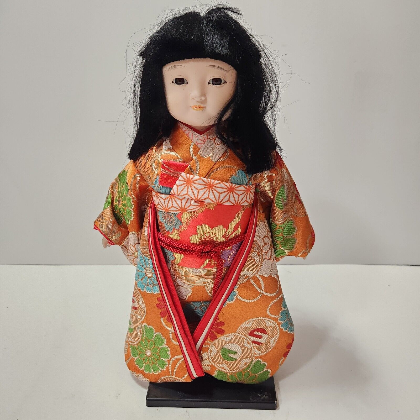 Vintage Mid-Century Japanese Large Ichimatsu Doll Rare Orange Kimono, 13
