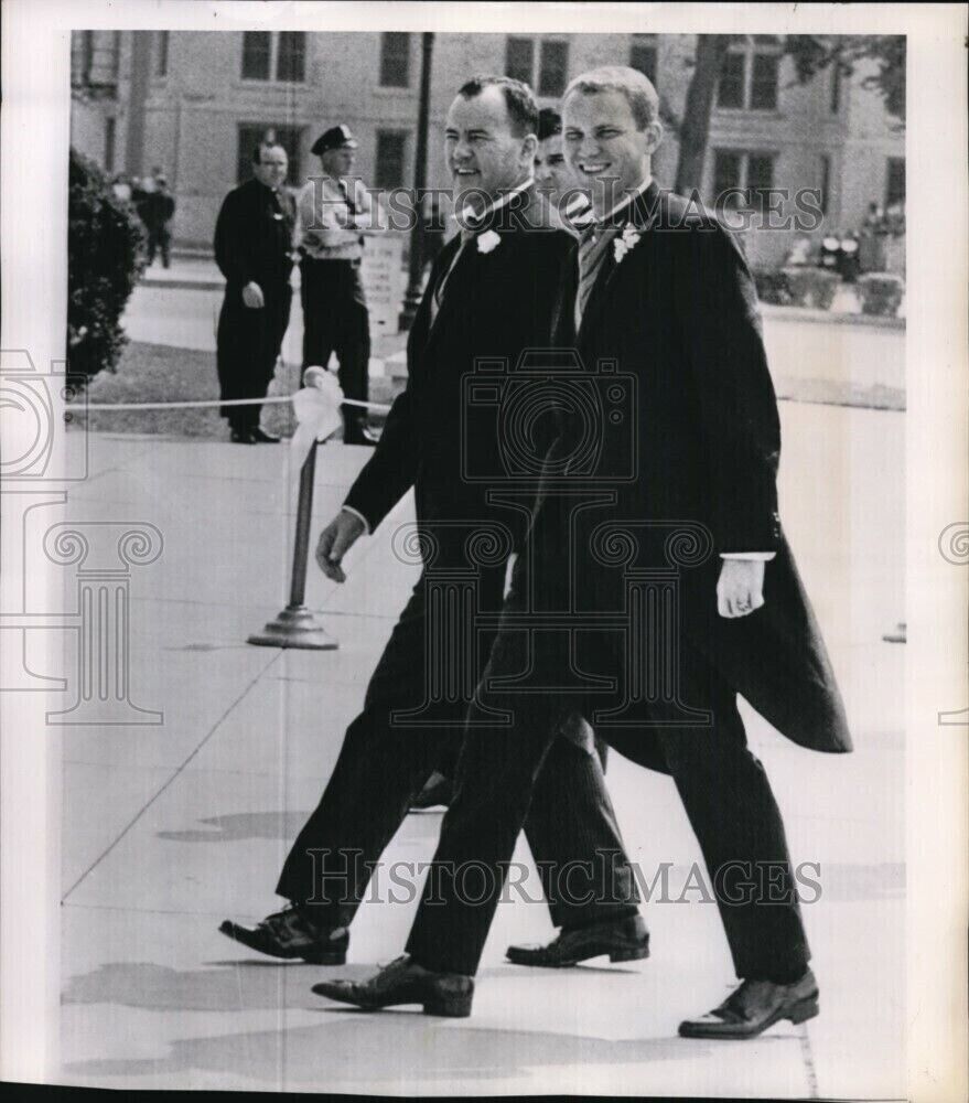 1966 Wirephoto Patrick Nugent with father Gerard Nugent arrive at church 9.25X8