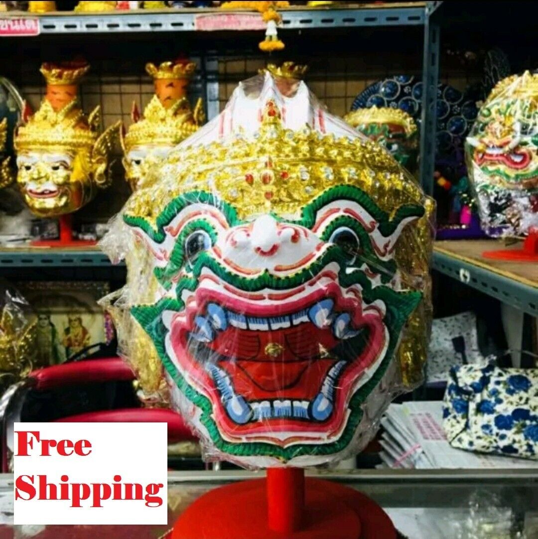 Hanuman Vintage Older Khon Mask Drama Thai Sculpted Hanuman Head Siam Folk M3