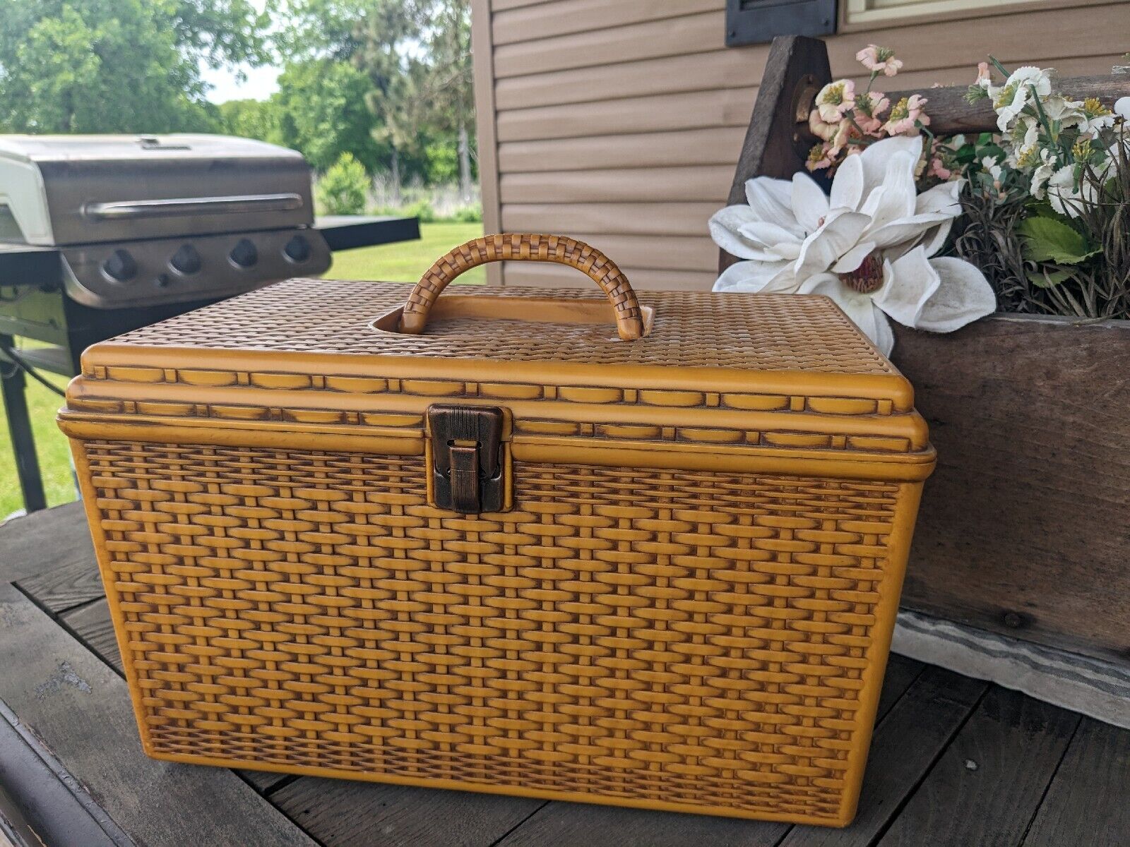 Vintage Wil-Hold Yellow Faux Rattan Sewing Box