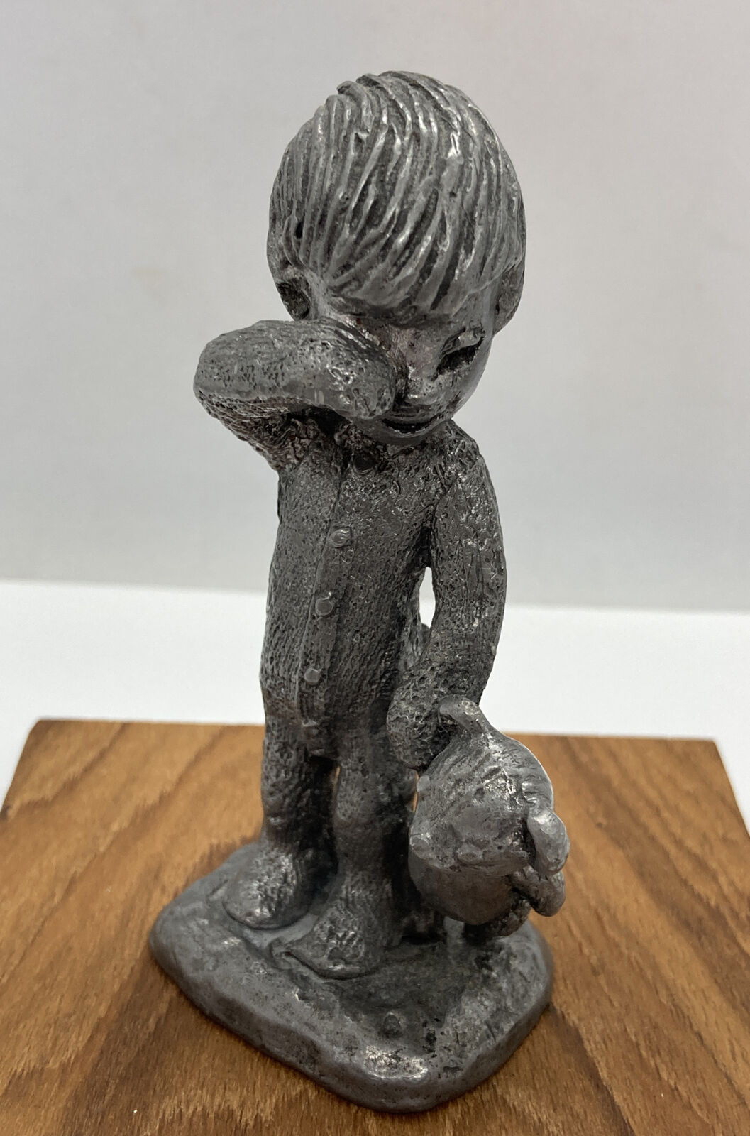 Vintage Michael Ricker Pewter Figurine Sleepy Little Boy Teddy Bear 3-3/4” Tall