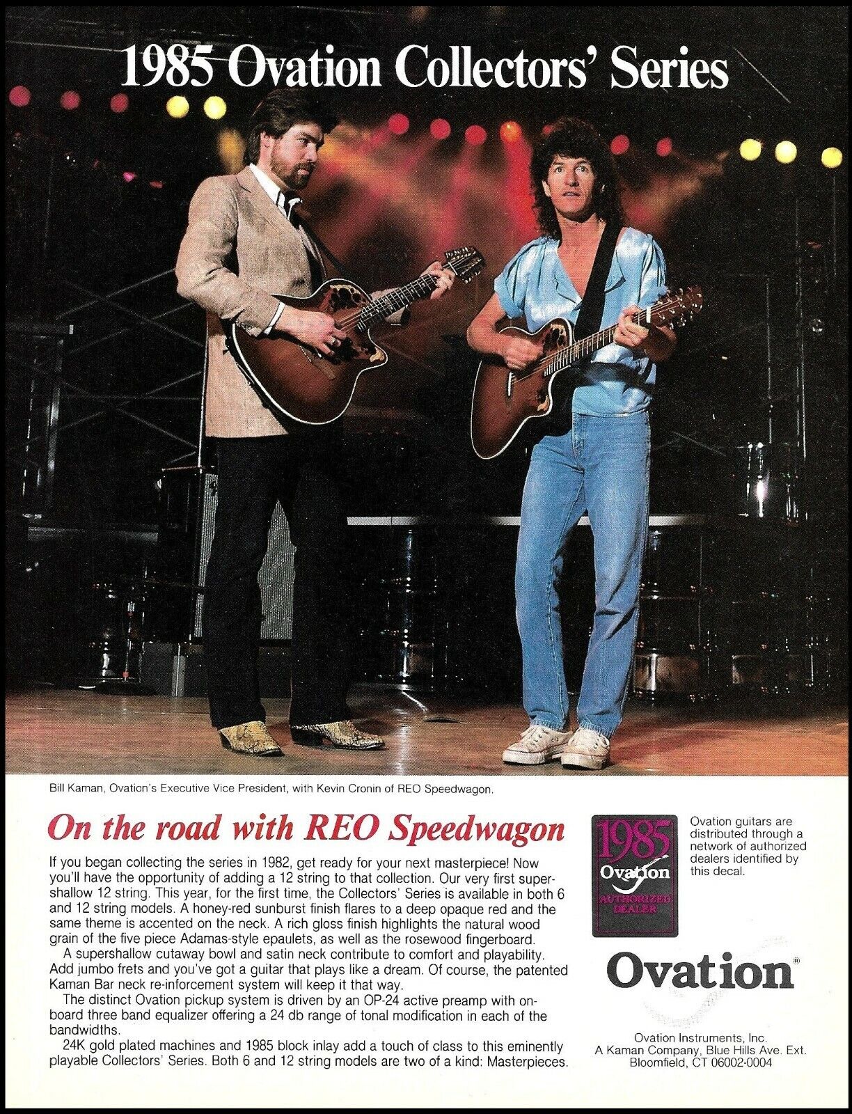 REO Speedwagon Kevin Cronin Bill Kaman 1985 Ovation Collectors Series Guitar ad