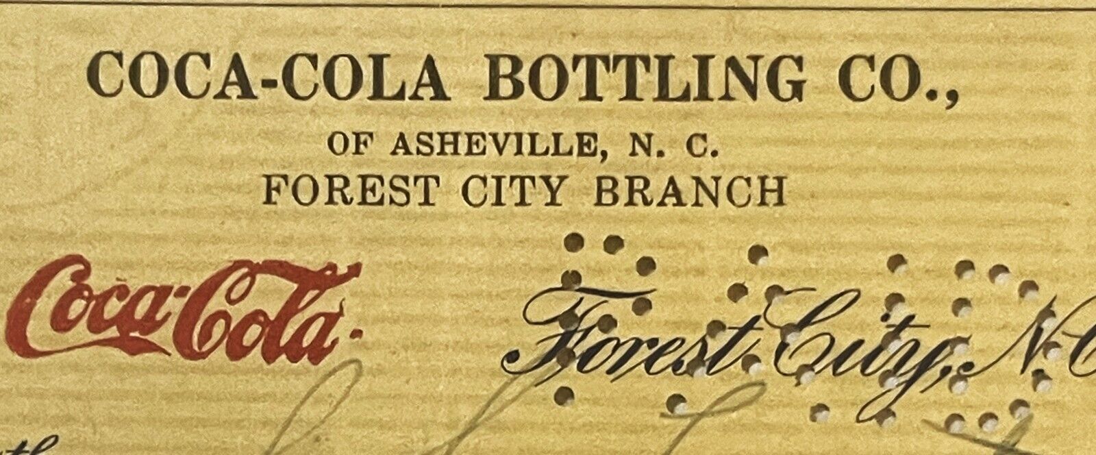 Rare 🥤 Antique 1921 - 1922 Coke Coca Cola Bottling Co. Check, Asheville, NC