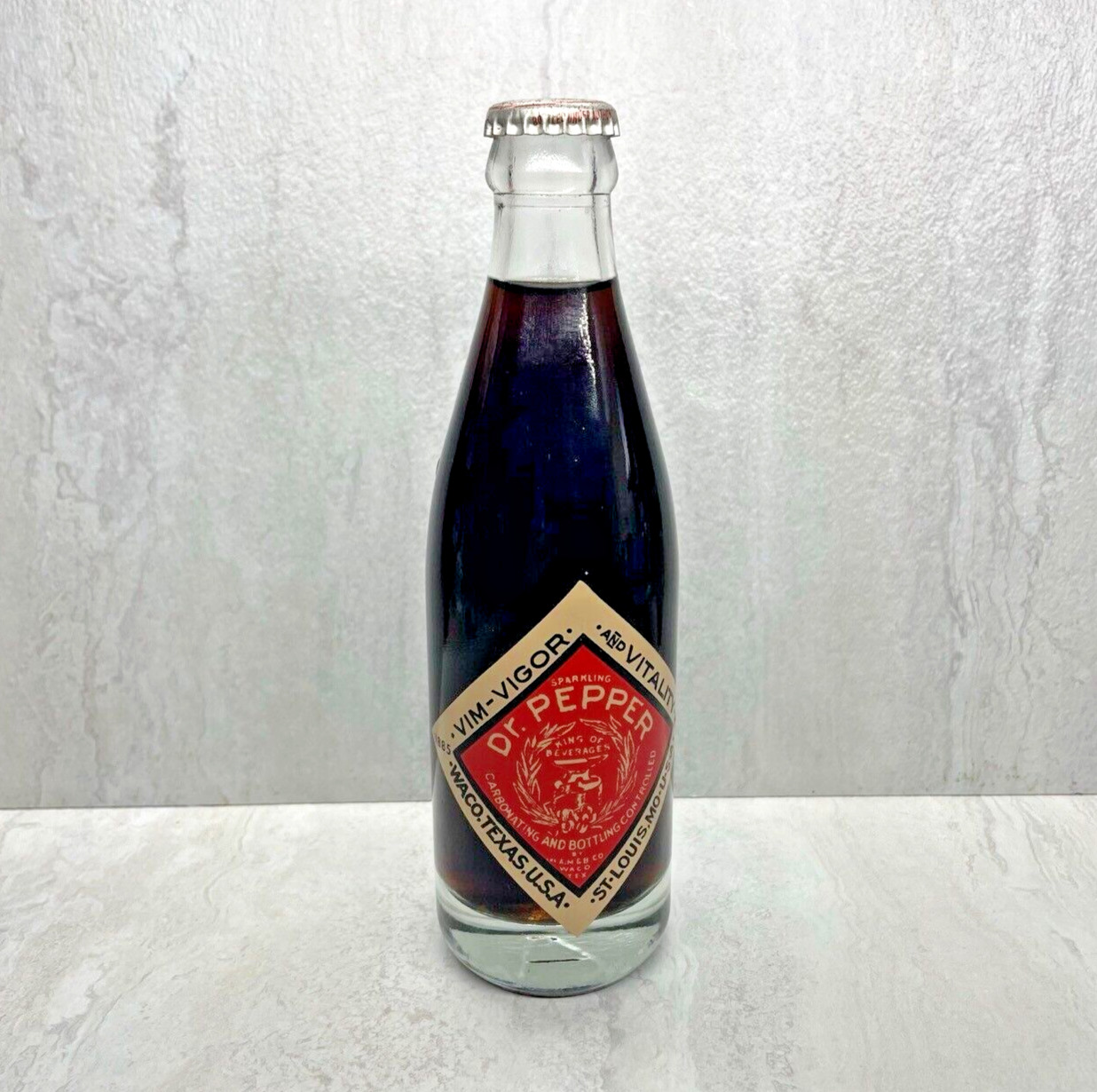 Dr. Pepper Bottle - Vim Vigor & Vitality Waco Tx 1885-1985 Full Unopened Bottle