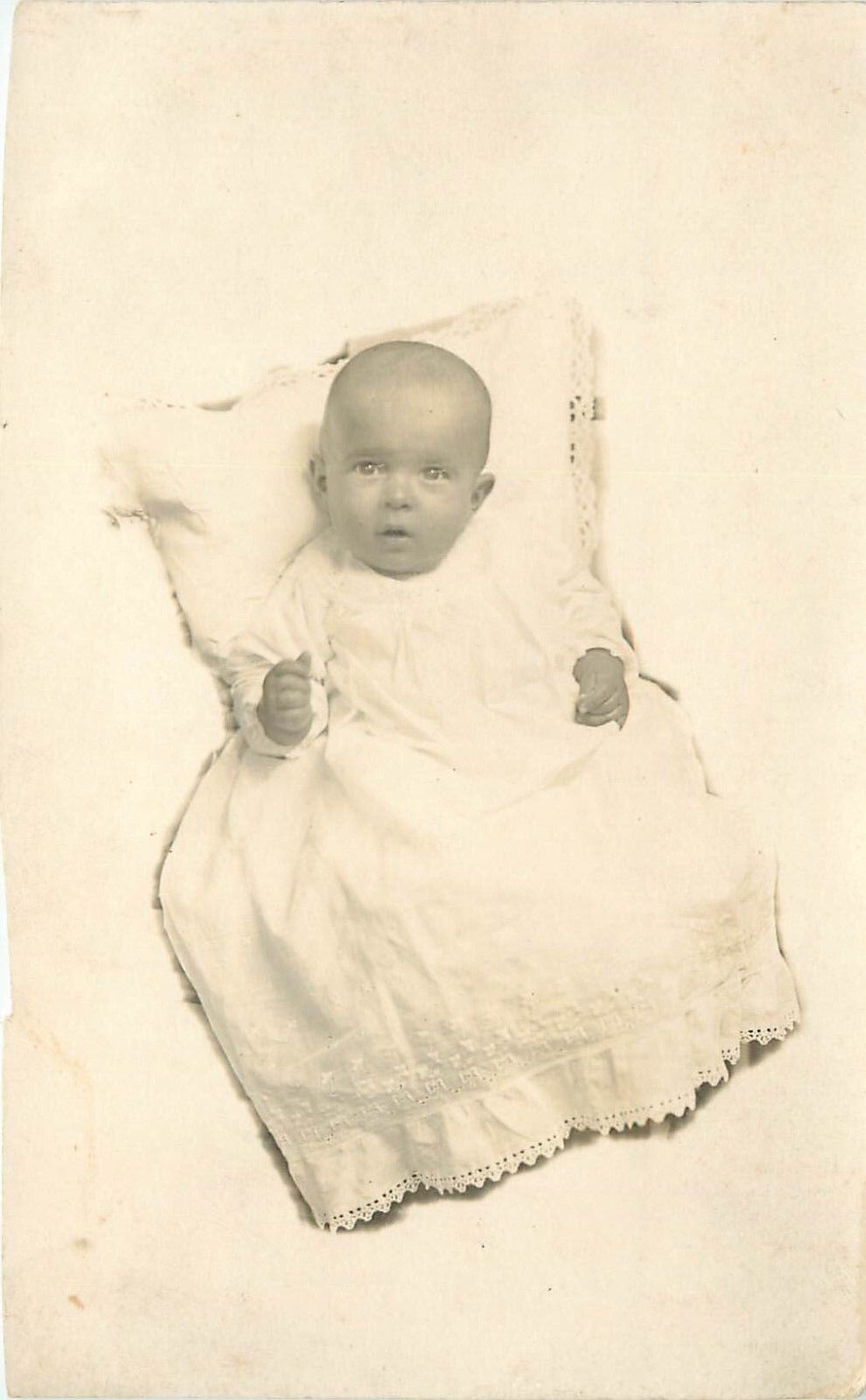 Baby in White Christening Outfit B&W RPPC Robert Boniello 1915 Postcard 