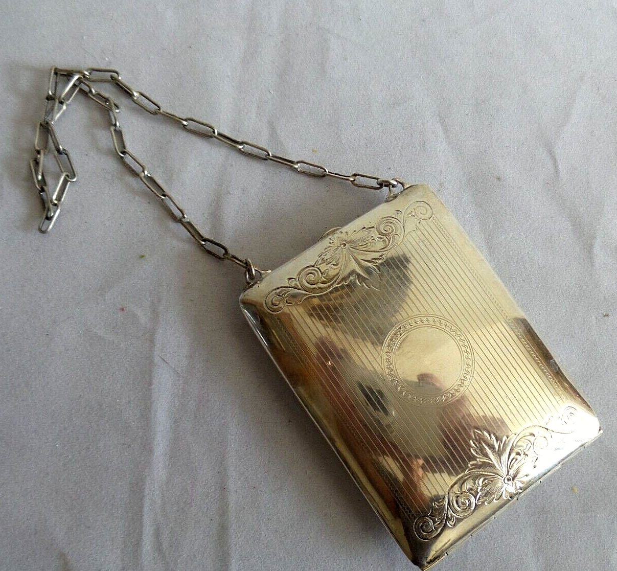 Antique Victorian Silver Plated Etched Coin Change Purse Wallet With Mirror 