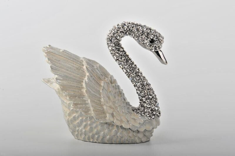 Keren Kopal  white Swan  Trinket Box Decorated with Austrian Crystals