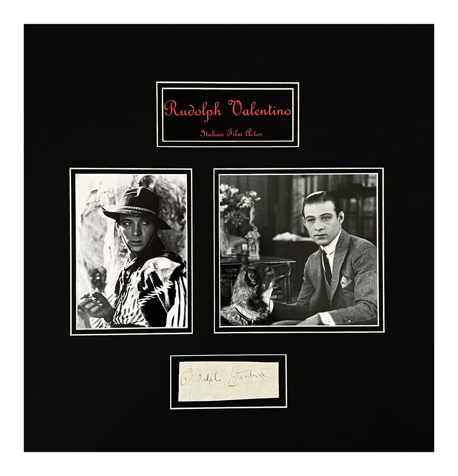 Rudolph Valentino Autograph Book Cut Museum Framed Ready to Display