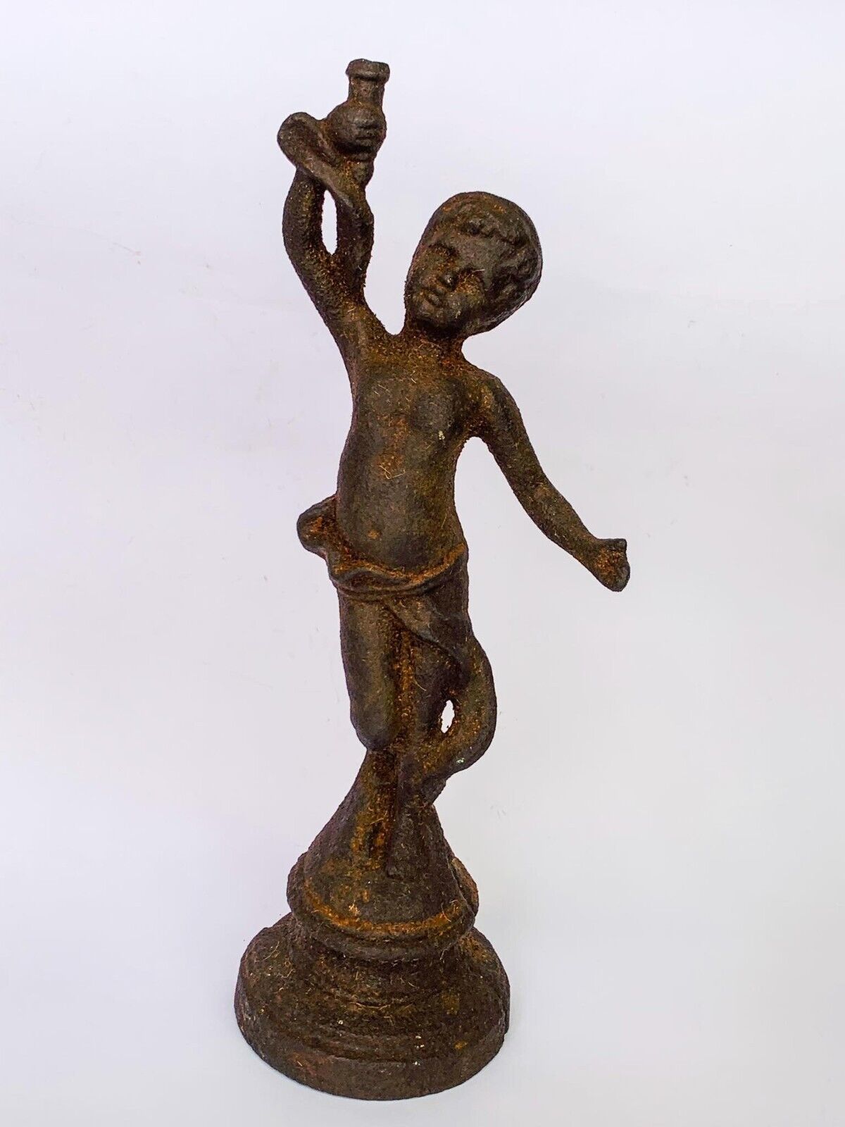 Heavy Antique Cast Iron Figure Statue Figure Boy Putty Collectible Home Decor