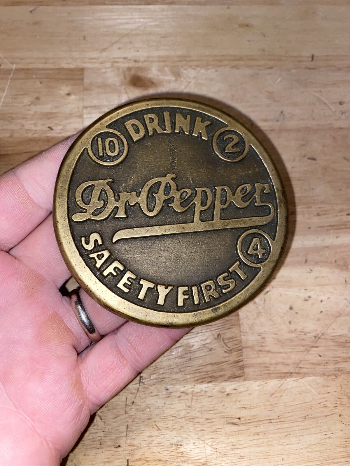 Dr. Pepper Sidewalk Marker Brass Metal Hardscape Decor Patina Soda Collector WOW