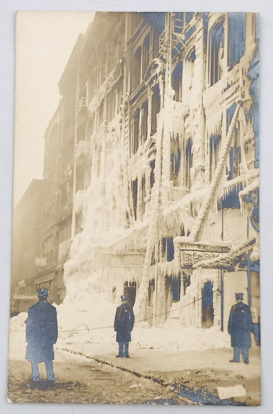 Velox 1907-1917 RPPC Firemen at Extinguished Bldg w/ Frozen Foam Photo Postcard