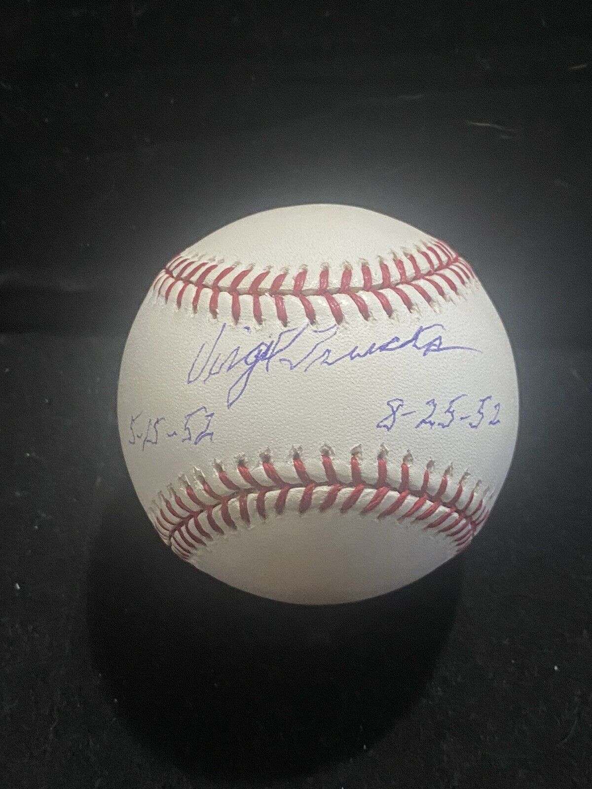 Virgil Trucks Autographed Rawlings OML AHS Baseball JSA COA 5-15-52 & 8-25-52