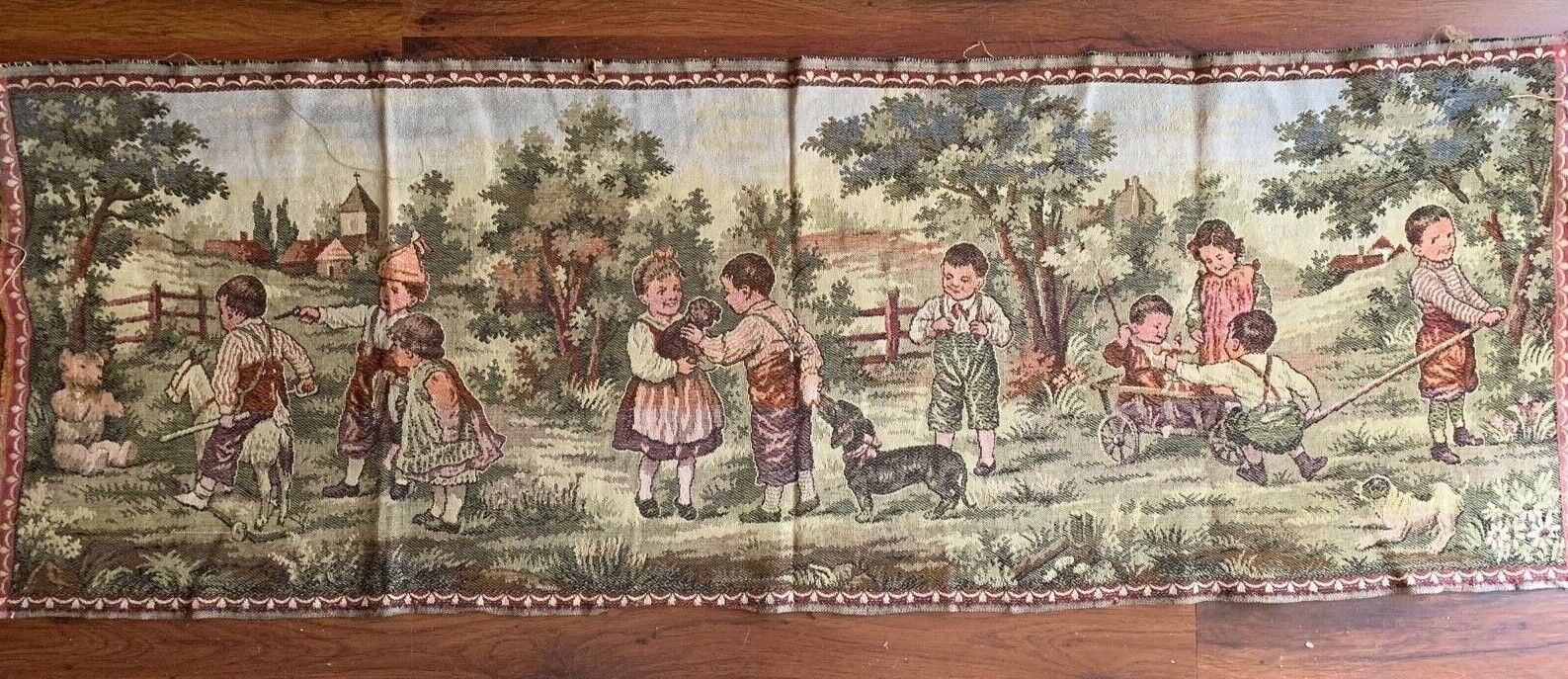 Cute Antique Edwardian French Tapestry for a Child Room 147cm by 48cm
