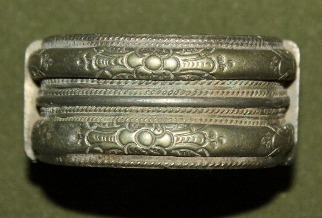 Antique Greek cuff silver plated floral bracelet 