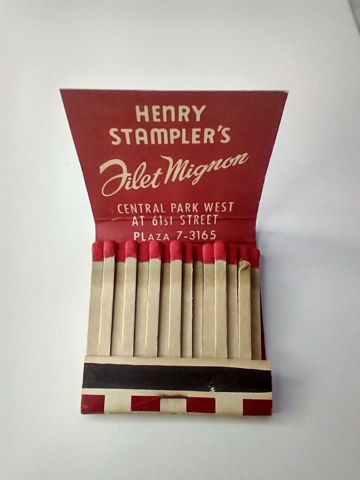 Vintage Henry Stampler's Filet Mignon Central Park West Matchbook Unused