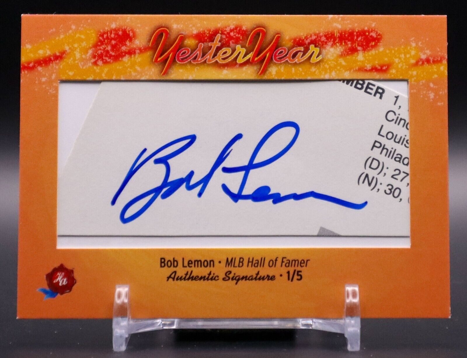 Bob Lemon 2024 Historic Autographs Yester Year Cut Auto /5