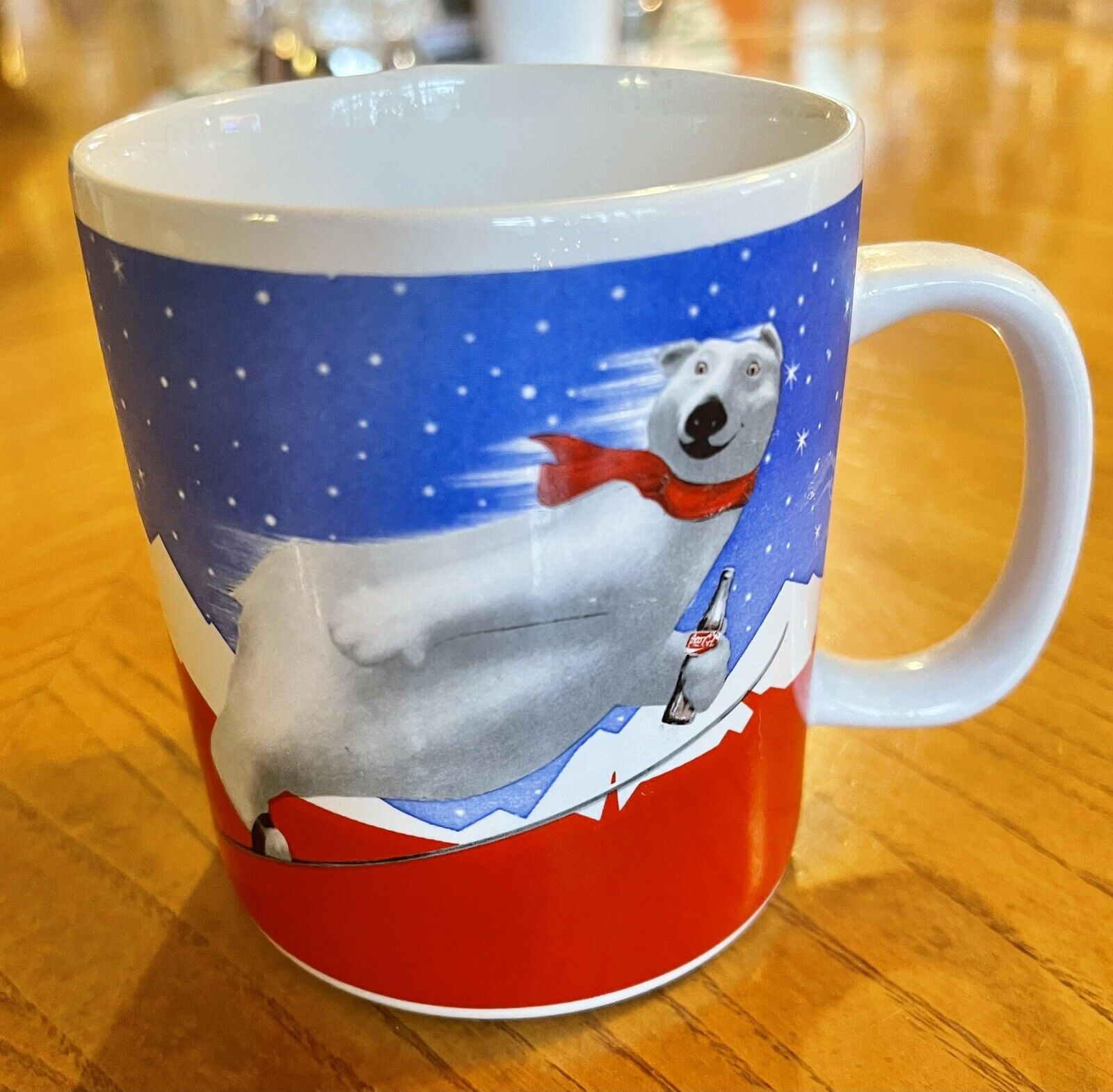 Vintage 1994 Coca-Cola Red, White, and Blue Polar Bear Skiing 12 oz. Cup/Mug