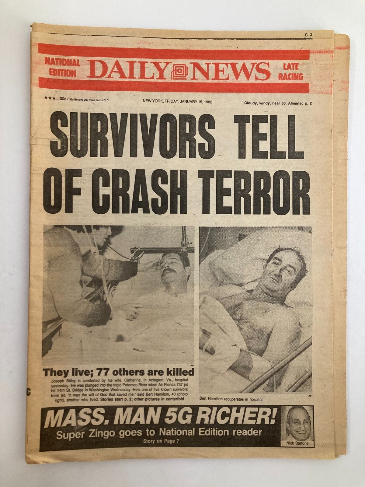 Daily News Newspaper January 15 1982 Bert Hamilton Survivor Tell Of Crash Terror