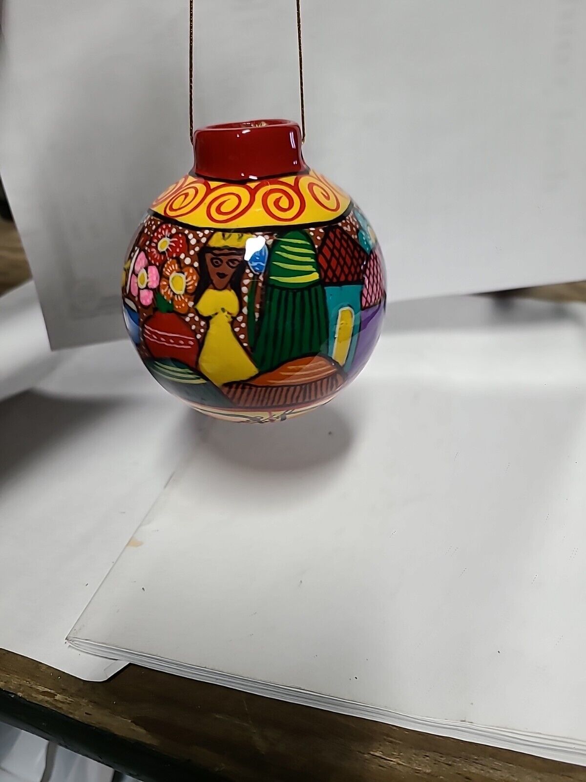 Isidoro Mexico Hand Painted Christmas Tree Decoration Hanging Round Globe