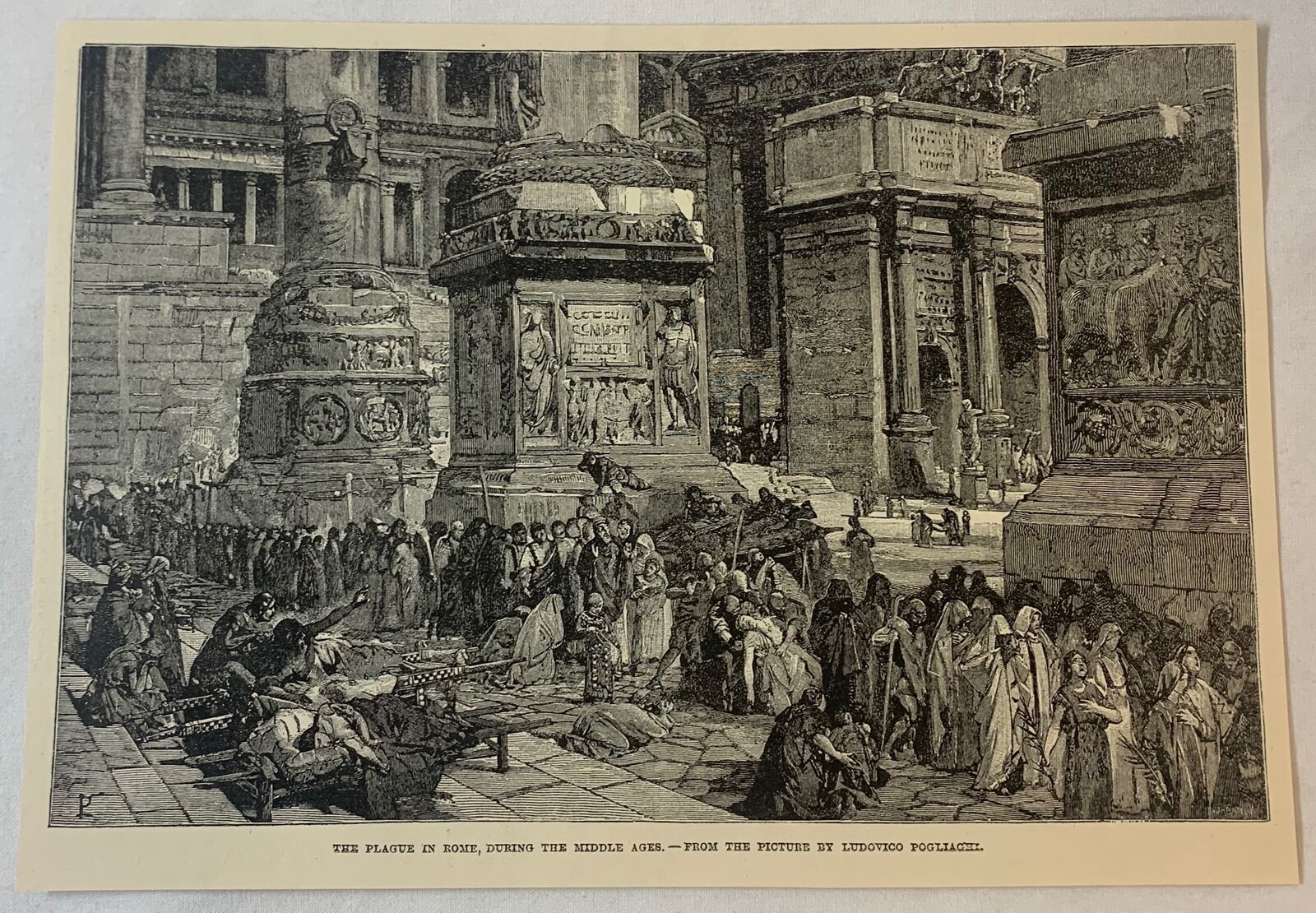 1891 magazine engraving~PLAGUE IN ROME DURING THE MIDDLE AGES Ludovico Pogliachi