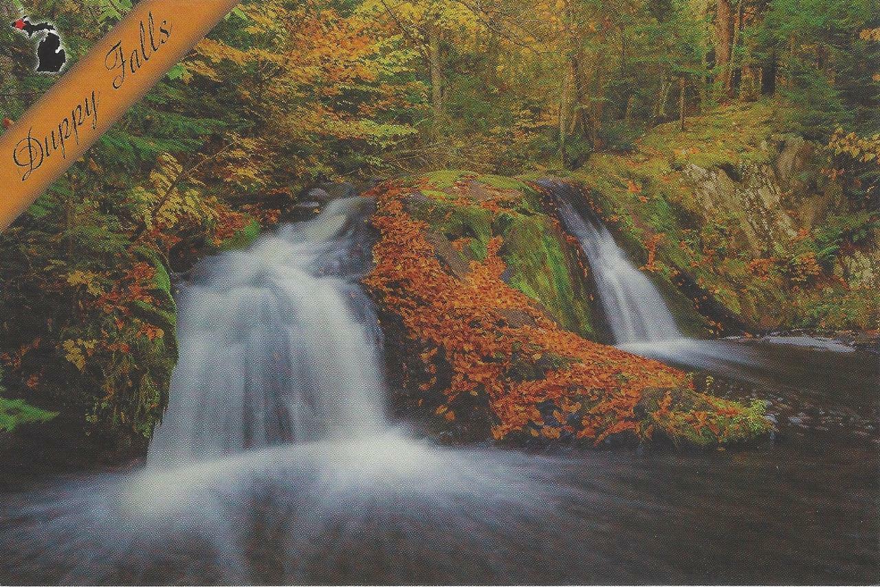 Duppy Falls Upper Peninsula Michigan UP Postcard Iron County Autumn Colors New