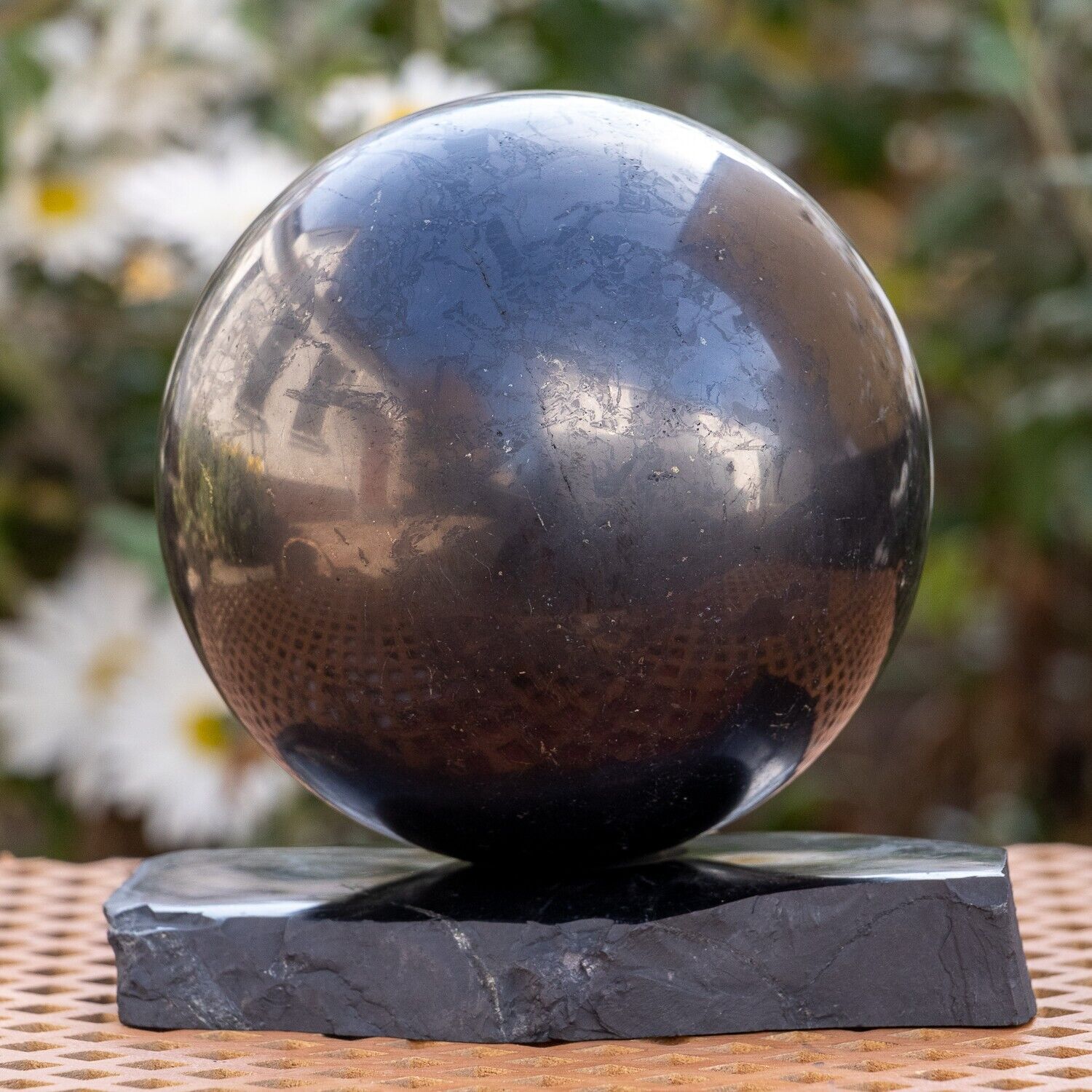 Huge Authentic Shungite polished sphere with stand ball 5.51 inch #8719T